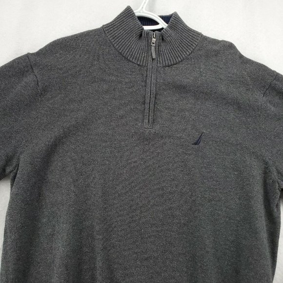 Nautica Sweater Men's 1/4 Zip Long Sleeve High Neck Pullover Sailboat Gray XL - Picture 6 of 12
